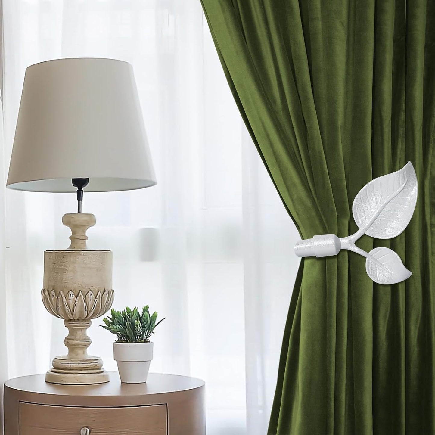 HIKMLK Leaf Shaped Curtain Tieback Holdbacks 2pcs, Handmade Metal Curtain Side Holders for Wall, Curtain Hook Pull Backs for Drapes Window Decoration
