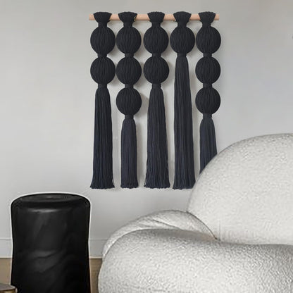 Macrame Wall Hanging Boho Home Decor Handmade Cotton Fiber Art with Neutral Ivory Tassels Modern Bohemian Wall Decor for Living Room Bedroom Apartment 27" W x 22" L
