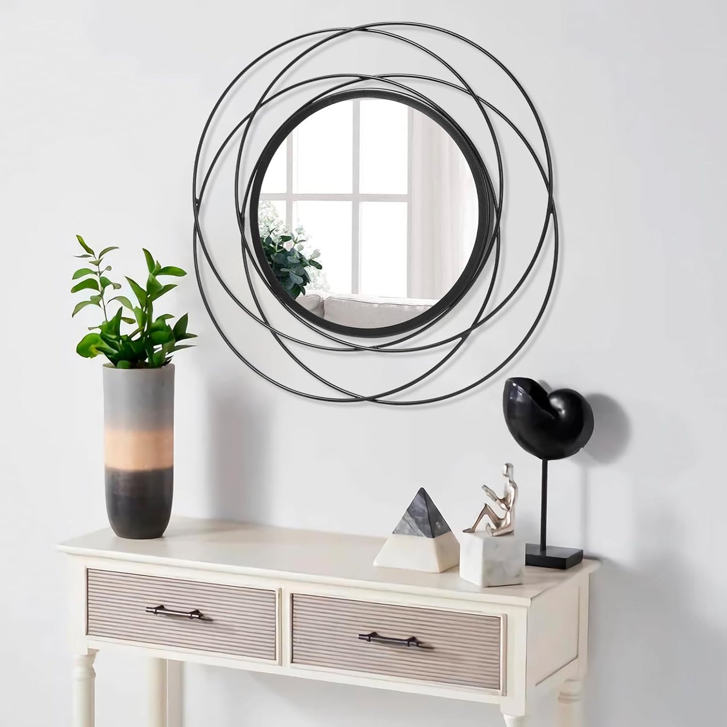 Gold Sunburst Mirrors for Wall Decorative Metal Round Art Mirrors Large Wall Decor Hanging Mirror for Bathroom Bedroom Living Room Vanity Entryway 16"