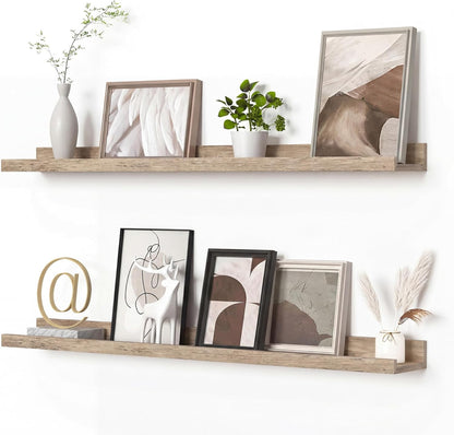 Heimlove Picture Ledge Shelf, Floating Shelves Set of 2, 24 Inches Picture Shelf for Wall with Ledge, Kids Bookshelf Wall Mounted for Living Room Bedroom Decor Books Photo Frames - White