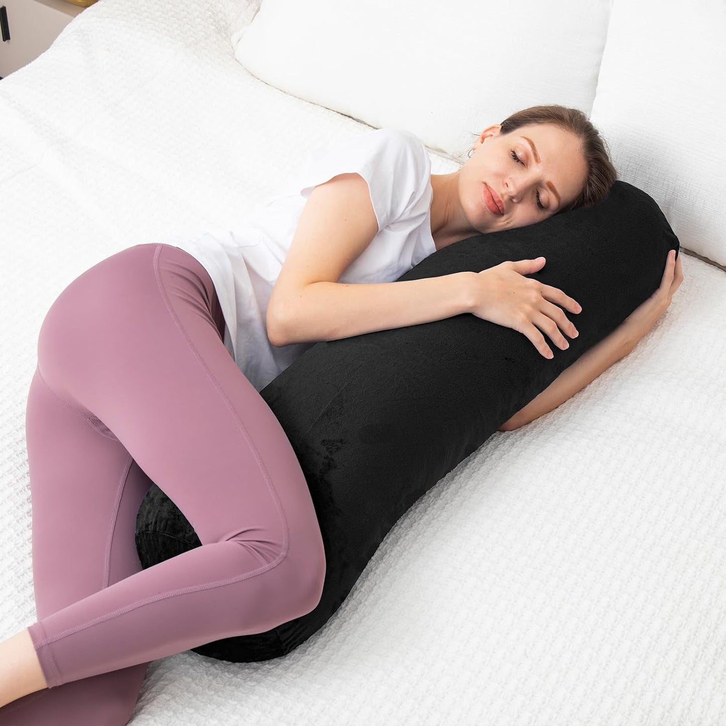1 MIDDLE ONE Body Pillow for Adults, Bolster Pillow with Removable Velvet Cover, Long Round Cervical Roll Pillow, 47 x 7.87 Inches, Grey