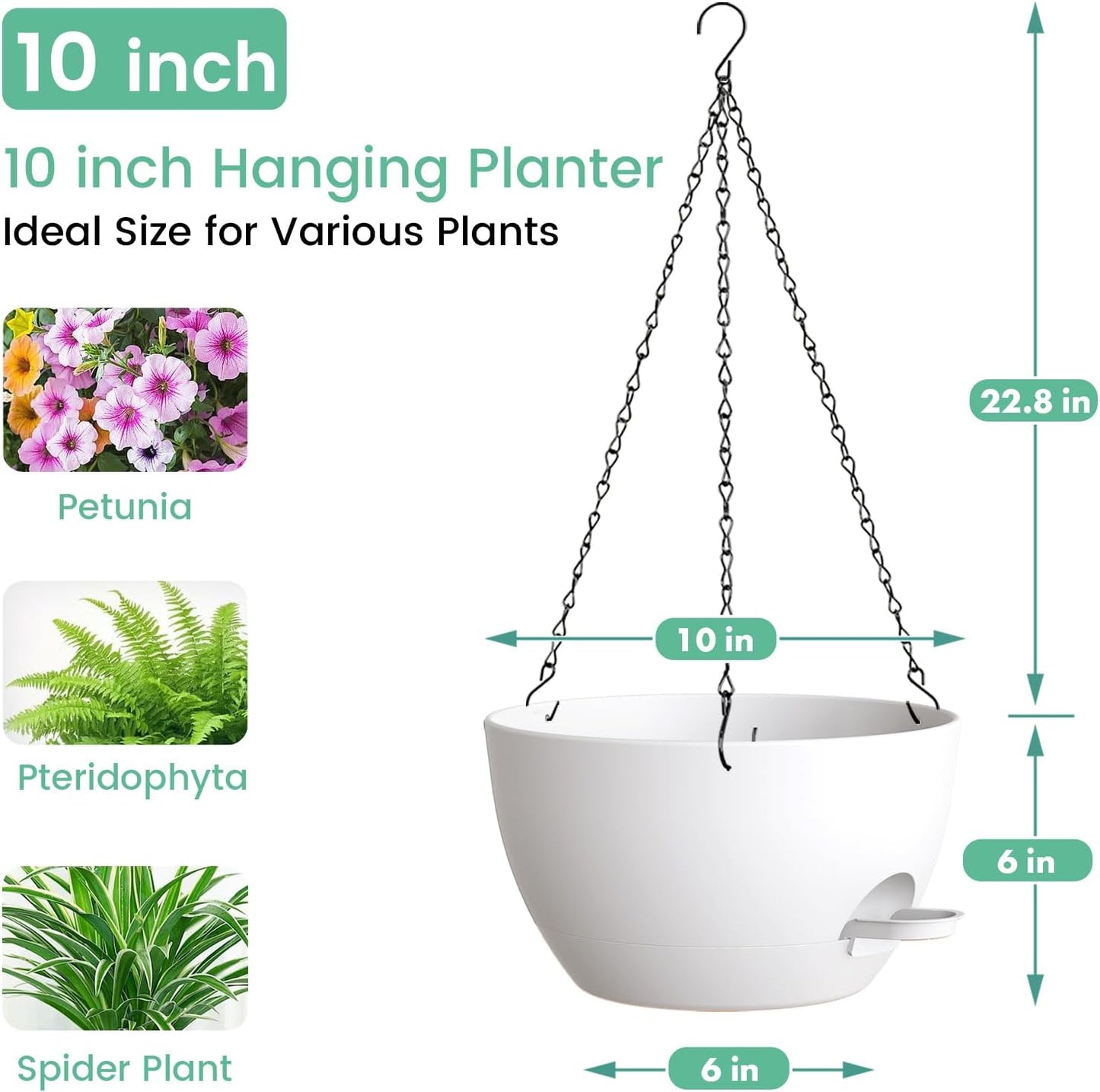 UOUZ Set of 3-10 Inch Self Watering Hanging Planters for Indoor Outdoor，Hanging Plant Pots with Drainage & Removable Tray, Hanging Pots Holder for Ivy, Pothos, Ferns, Balcony & Patio, Black with Brown