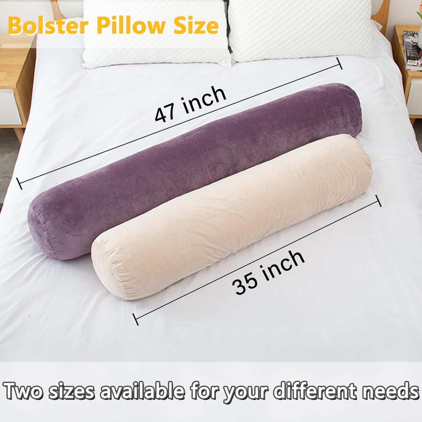 1 MIDDLE ONE Body Pillow for Adults, Bolster Pillow with Removable Velvet Cover, Long Round Cervical Roll Pillow, 47 x 7.87 Inches, Grey