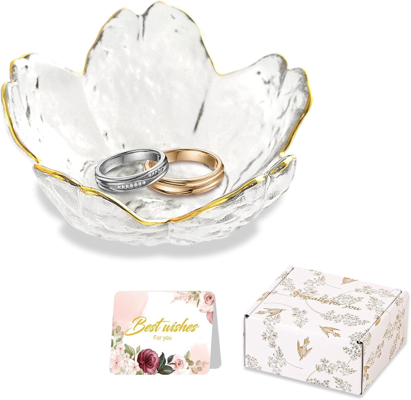 Purple Flower Jewelry Dish Glass Ring Holder Dish Jewelry Tray Cute Vanity Organizer Aesthetic Nightstand Bathroom Room Decor Trinket Dish Mothers Day Friendship Christmas Birthday Gifts for Women