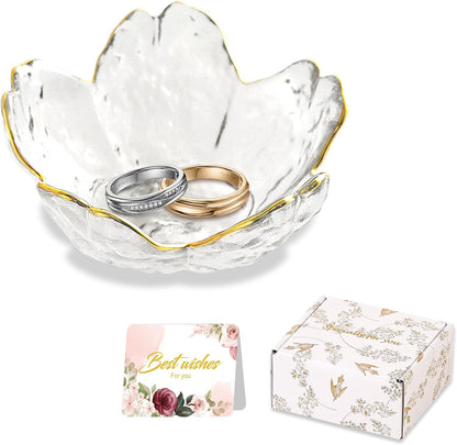 Purple Flower Jewelry Dish Glass Ring Holder Dish Jewelry Tray Cute Vanity Organizer Aesthetic Nightstand Bathroom Room Decor Trinket Dish Mothers Day Friendship Christmas Birthday Gifts for Women