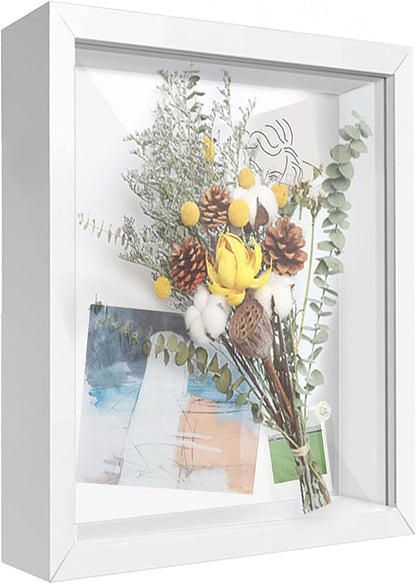 8x8 Shadow Box Frame Display Case with Letter Stickers, 3D Picture Frame, Display Case Box for Memorabilia, Baby Items, Wedding Memories, Crafts, Tickets and Photos (White, 8x8)