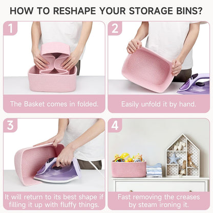 3-Pack Small Storage Baskets for Organizing | Woven Shelf Toy Basket | Rope Baskets for Gifts Empty | Closet Organizer Bins with Handles | Cube Decorative Box | 11.8×7.8×5.1” | Mixed brown