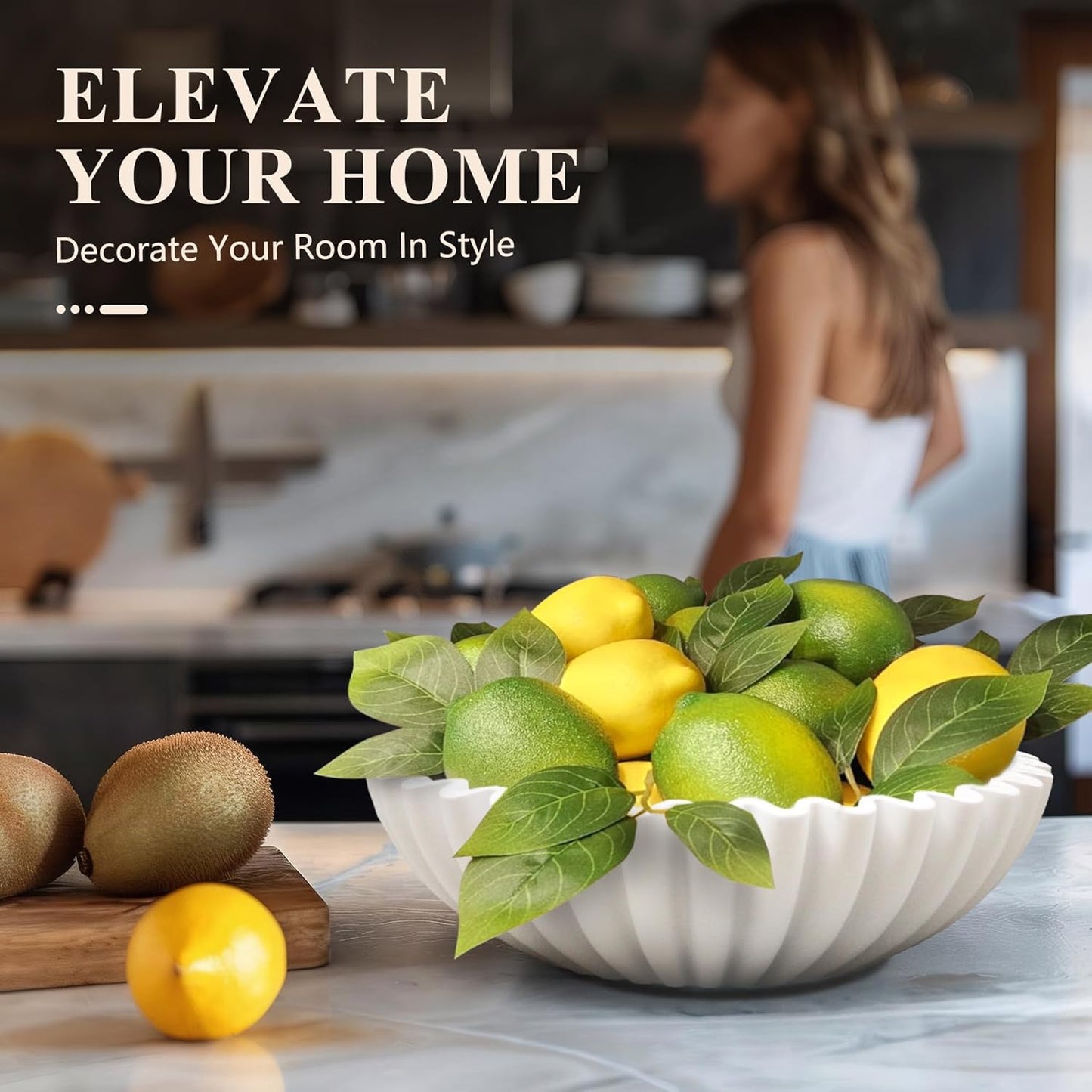 YMXYJM Large Decorative Bowl, Modern Handicraft Bowls for Home Decor, Fruit Bowl for Kitchen Counter, Ruffle Decor, Stylish Key Bowl for Entry Table, Artificial Stone Beige