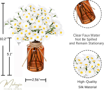 Muhanjia Artificial Eucalyptus Stems in Glass Vase with Faux Water,3Pcs Fake Plant with Double-Sided Green Leaves for Centerpiece(Double-Sided Green Eucalyptus)