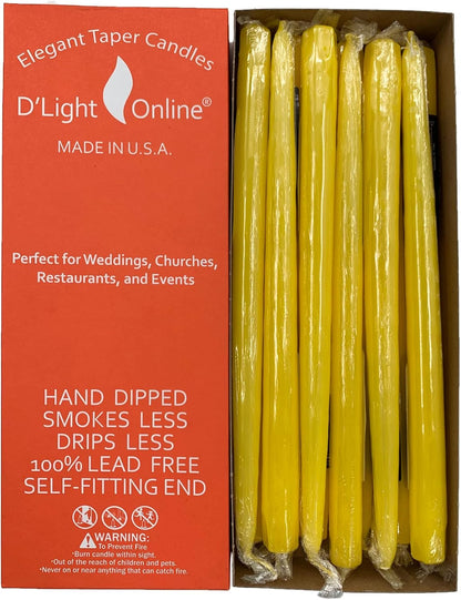 D'light Online White Taper Candles, 10 Inch Premium Quality Candles Hand-Dipped Tapered Candles, Dripless, Smokeless and Unwrapped Bulk Pack for Events - Set of 12 (10 Inch, White)