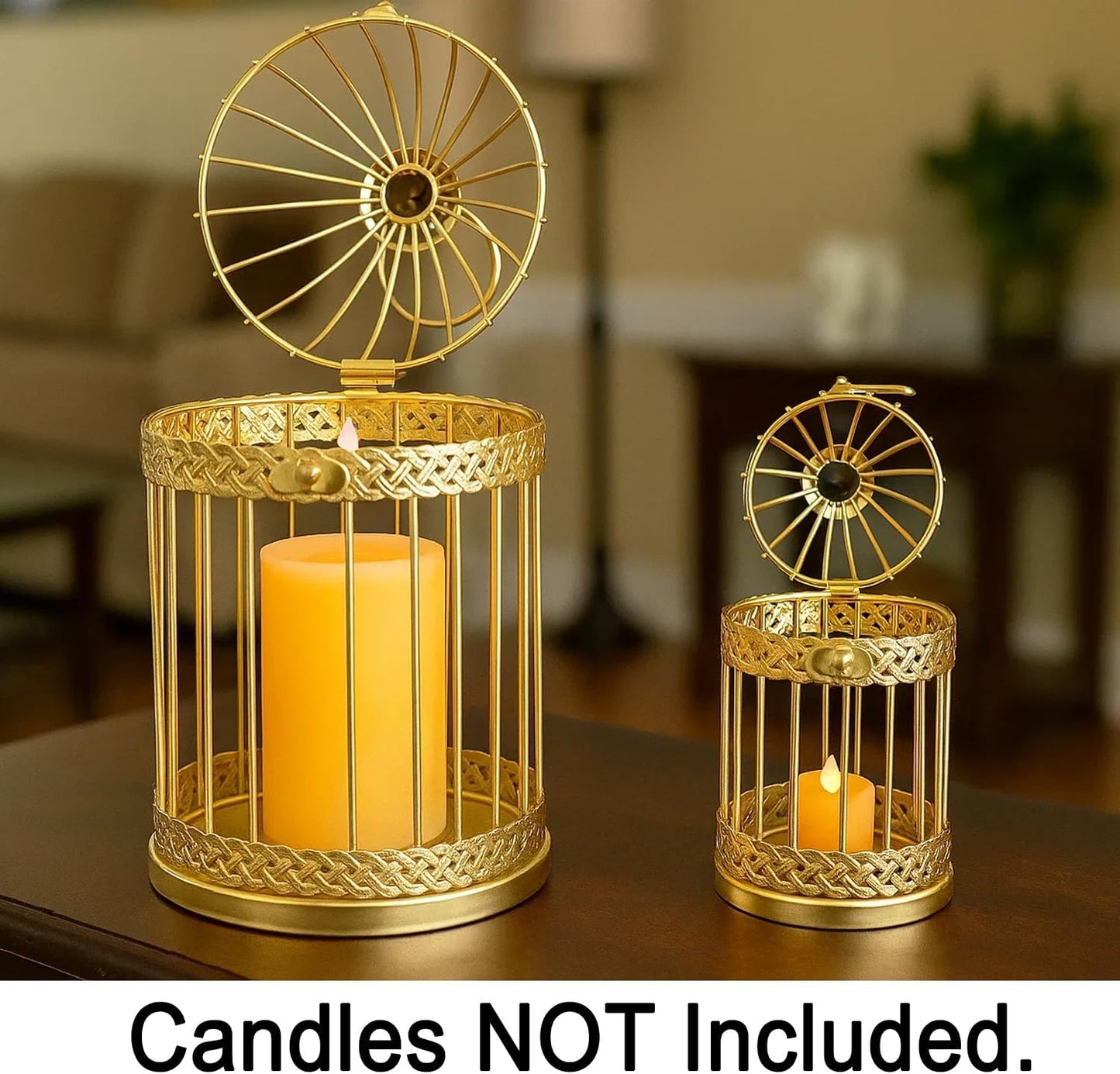Vela Lanterns Bird Cage Decor Candle Holder Lantern Decorative Wedding Table Centerpiece Decorations, White, Small, Set of 4