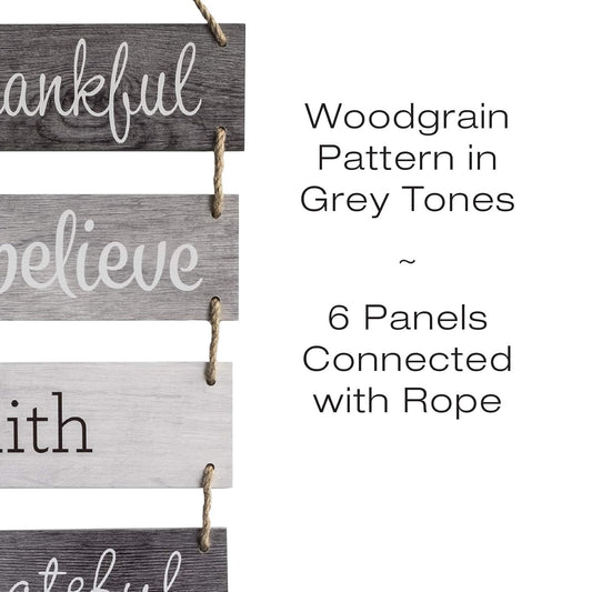 EXCELLO GLOBAL PRODUCTS Large Hanging Wall Sign: Rustic Wooden Decor (Grateful, Love, Believe, Thankful, Faith, Blessed) Hanging Wood Wall Decoration (11.75" x 32")