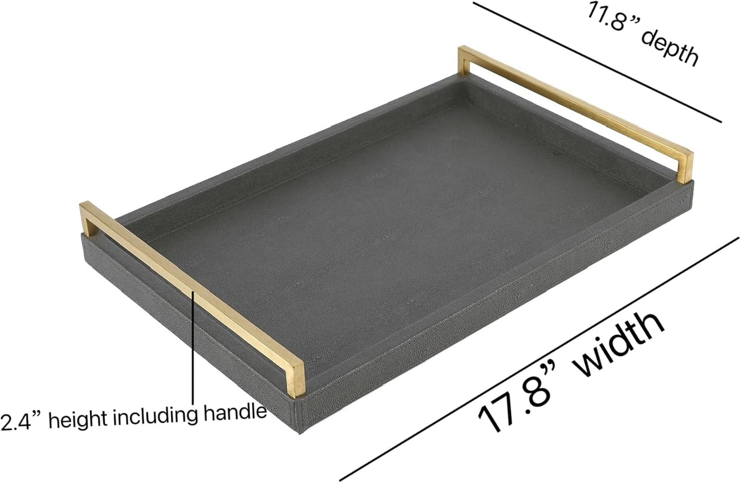 Ivory Shagreen Leather Serving Tray with Gold Handles-17.7x11.8 Inch Large Wooden Decorative Ottoman Tray fro Coffee Table, Kitchen, Dining, and Home Decor (Ivory)