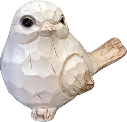 New White Modern Farmhouse Bird Figurine, Bird Statue Sculpture - Carved Rustic Distressed Animal Bird Ornaments - Home Decor Accents Collectible Bird Figurine | Spring