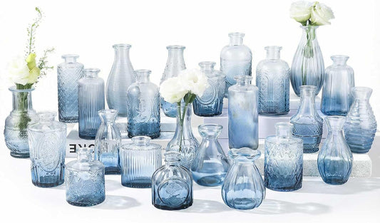 BEAHOT 24 Pack Pink Bud Vases in Bulk,Mini Glass Vintage Vases for Centerpieces,Wedding Decor, Small Flower Vases for Party & Home Decaration,Mother's Day (Pink)