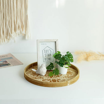 Hanobe Decorative Serving Tray Round: Farmhouse Coffee Table Decor Boho White Mandala Trays for Living Room Kitchen Bathroom Display