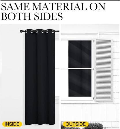 NICETOWN Halloween Pitch Black Solid Thermal Insulated Grommet Blackout Curtains/Drapes for Bedroom Window (2 Panels, 42 inches Wide by 63 inches Long, Black) - Colors E