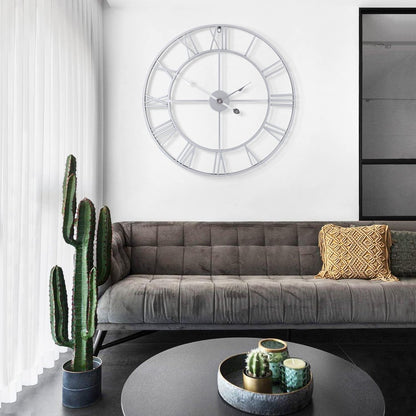 LEIKE 16" Large Wall Clocks Battery Operated, Round Modern Silent Non-Ticking Black Metal Wall Clock for Living Room Decor, Bedroom Kitchen (40cm Diameter, Black Roman Number)
