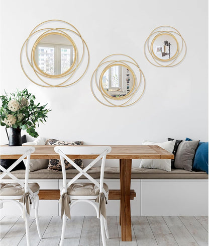 Gold Sunburst Mirrors for Wall Decorative Metal Round Art Mirrors Large Wall Decor Hanging Mirror for Bathroom Bedroom Living Room Vanity Entryway 16"