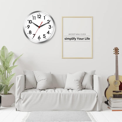AKCISOT Wall Clock, Modern Small Wall Clocks Battery Operated 8 Inch, Silent Non-Ticking Analog Classic for Office, Home, Bathroom, Kitchen, Bedroom, School(Black)