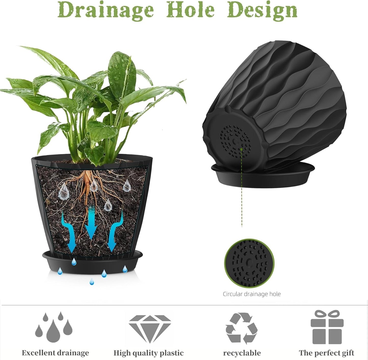 4 Inch Plant Pots, 6 Pack Indoor Flower Pots, Planters with Drainage Holes and Trays for Orchids, Violets, Succulents, Herbs, and Other Plants,Corolful