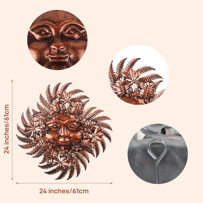 Large Metal Sun Wall Decor Outdoor, 27 Inch Sun and Moon Decor Metal Wall Art, 3D Sun Wall Decor for Patio Garden Yard Fence Bedroom Living Room Decoration