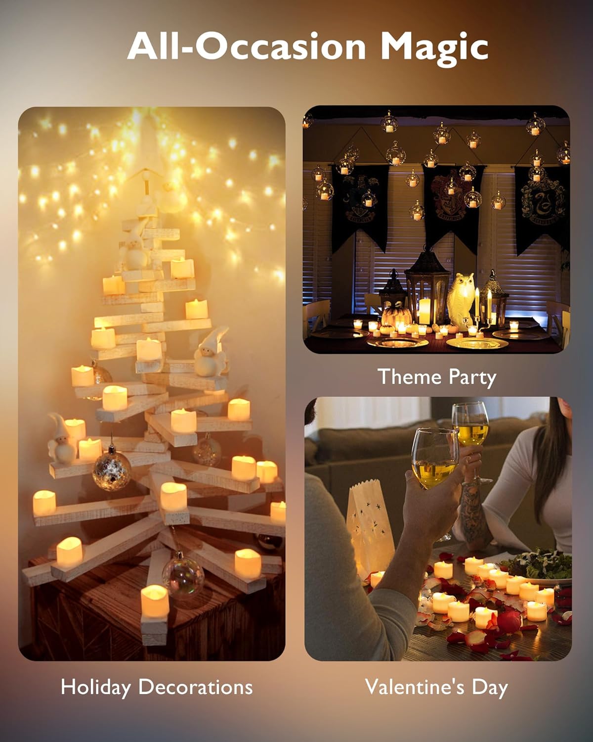 Homemory 48-Pack Novelty Flickering Flameless Tea Lights Candles, 200+Hours Battery-Operated LED Fake Candles for Wedding Table Centerpieces,Proposal,Anniversary, White Base, Ø1.5'' × H1.3''