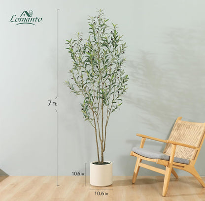 LOMANTO Artificial Olive Trees, 5 ft Tall Fake Olive Trees for Indoor, Faux Olive Silk Tree, Large Olive Plants with White Planter for Home Decor and Housewarming Gift, 1 Pack