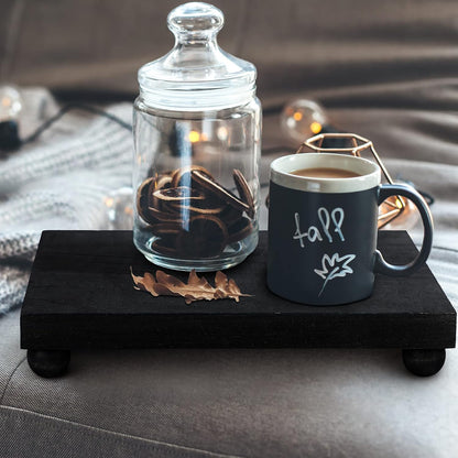Amyhill Wood Pedestal Stand Kitchen Soap Tray Farmhouse Wooden Riser Stand for Kitchen Bathroom Counter Table Decor Plant Candle Vases Display(Classic,Black,12 x 7 Inch)
