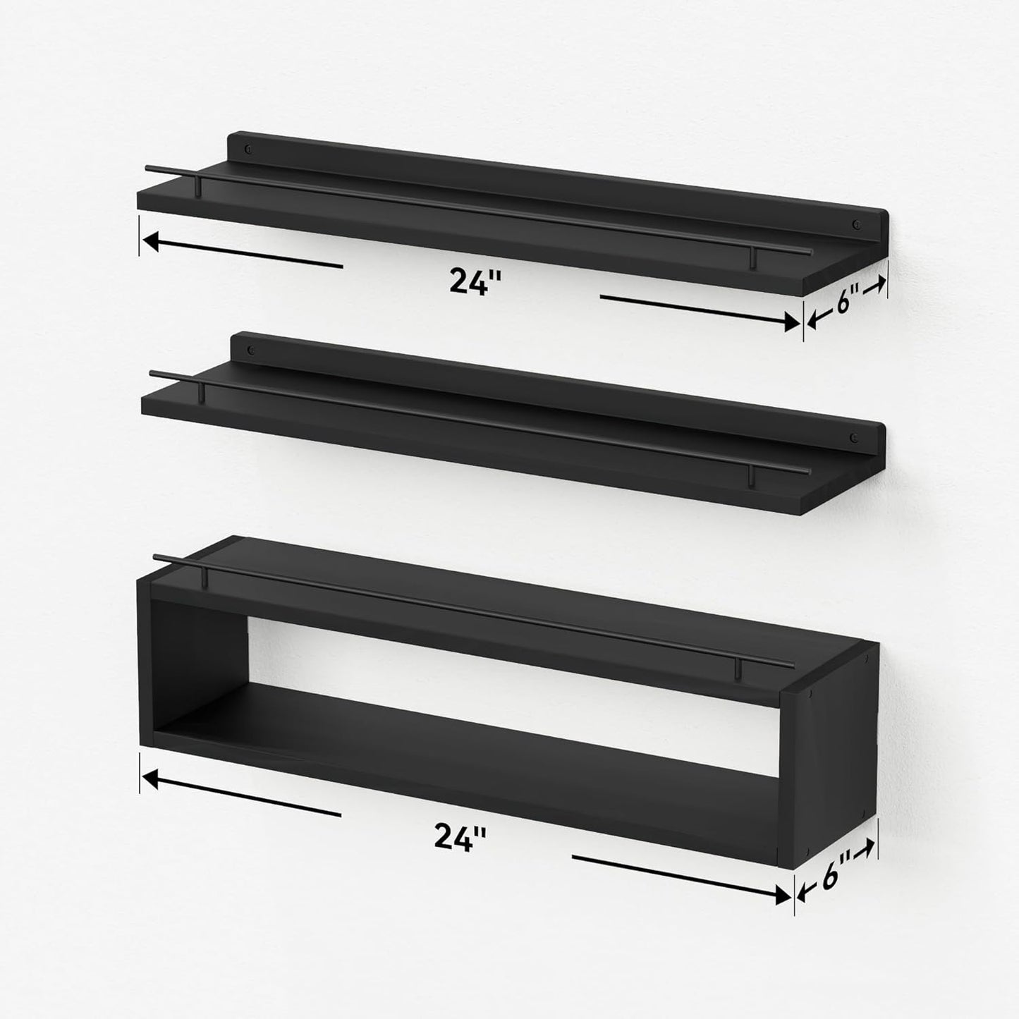WOPITUES Floating Shelves for Wall with Cube Shelf, Wall Shelves with Metal Rail for Bathroom Decor, Bathroom Organizers and Storage, Over Toilet Shelves for Toilet Paper-Black