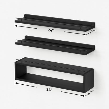 WOPITUES Floating Shelves for Wall with Cube Shelf, Wall Shelves with Metal Rail for Bathroom Decor, Bathroom Organizers and Storage, Over Toilet Shelves for Toilet Paper-Black