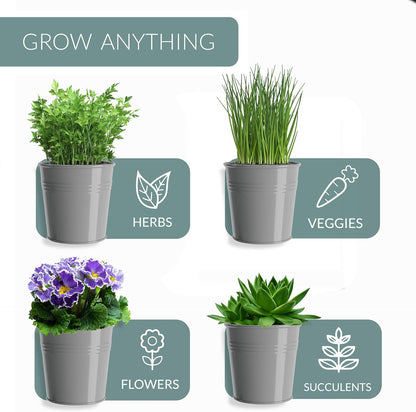 Barnyard Designs Indoor Herb Garden Planter Set with Tray, Metal Windowsill Plant Pots with Drainage for Outdoor or Indoor Plants, Set/3 (White)