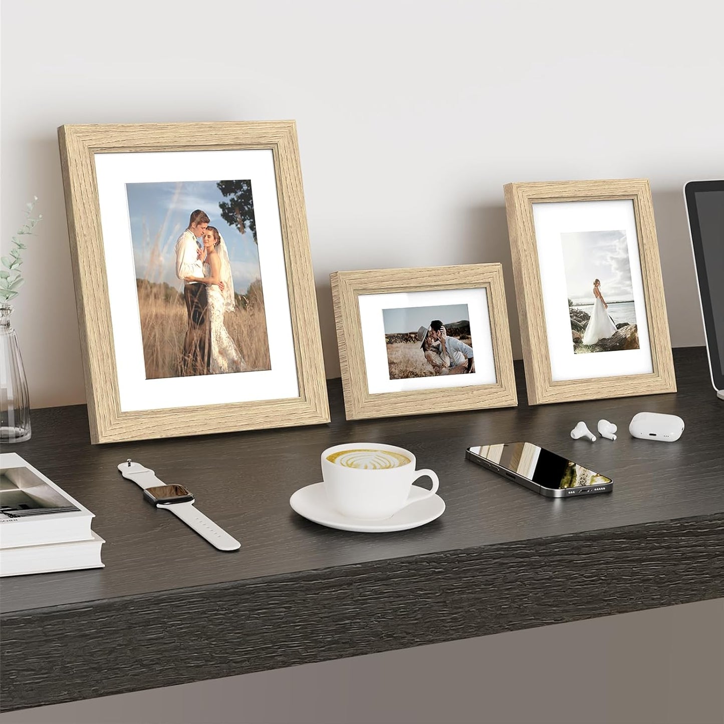Povrgive Picture Frames, Made of Real Glass and Wooden Frame, Gallery Photo Frames Set of 10 for Collage Wall Decor, Multi Sizes Including 8x10, 5x7, 4x6 for Mounting or Tabletop Display, Wood