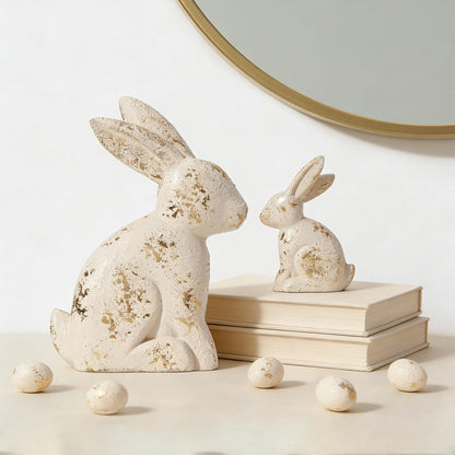 DN DECONATION Golden Polyresin Bunny Decor Rabbit Figurines, Easter Bunny Statue Set of 3 for Spring Tabletop Decor