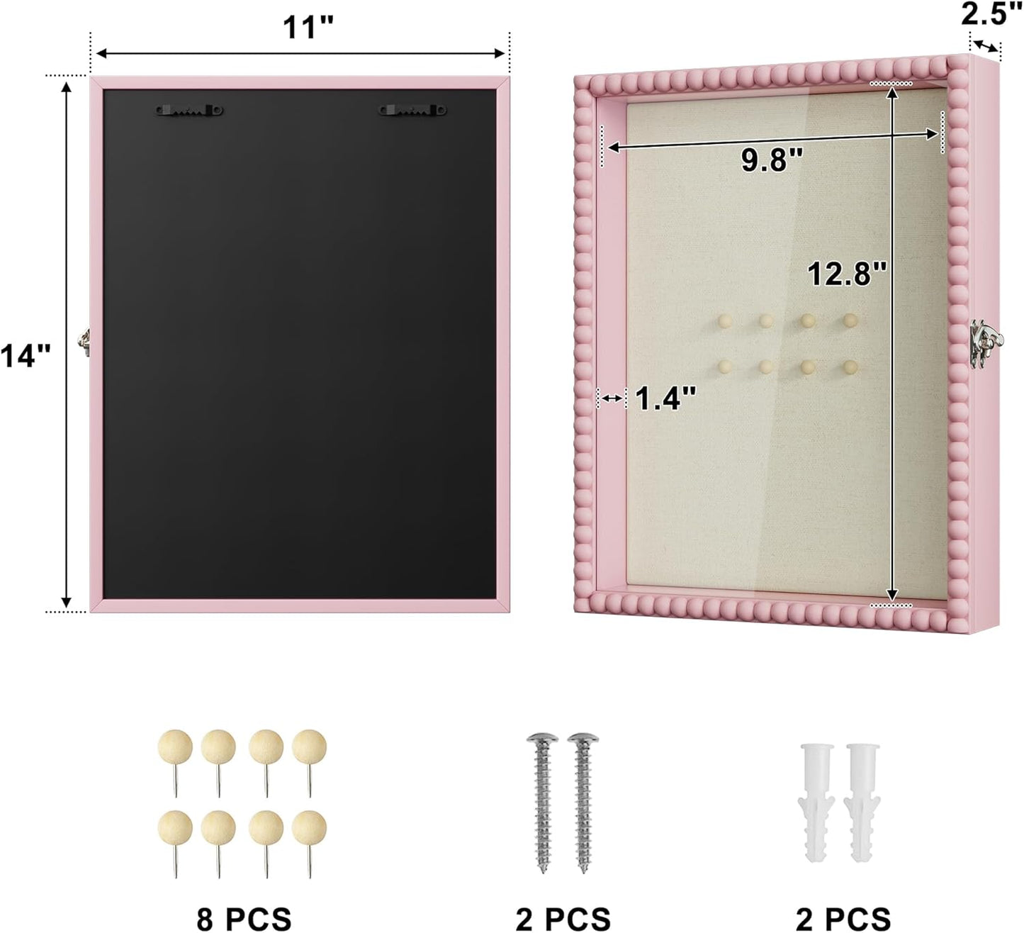 Love-KANKEI Shadow Box Frame 11x14, Deep Large Shadow Box Display Case with Unique Beads Door and Glass Window, Wood Memory Box for Pictures,Medals,Memorabilia,Collections White