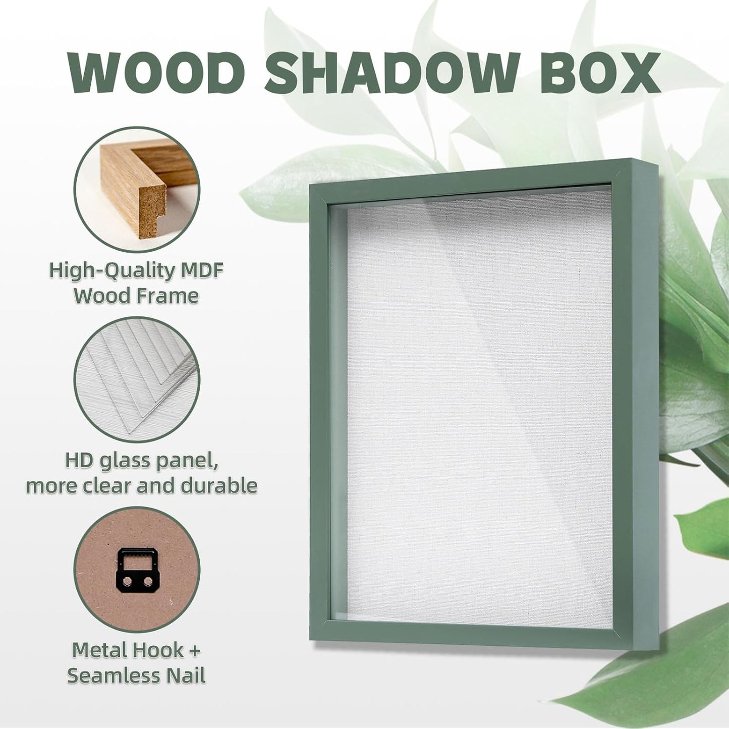 Muzilife 8x8 Shadow Box Picture Frame with Linen Board - Deep Wood & Glass Display Case Ready to Hang Memory Box Baby Sports Memorabilia, Pins, Awards, Medals, Wedding, Tickets and Photos (Black)