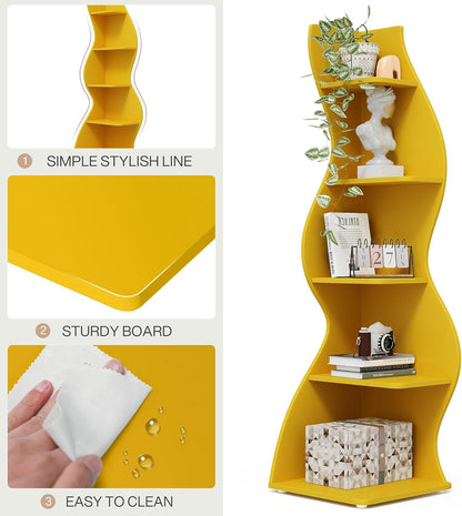 Tribesigns Corner Shelf, Modern 5-Tier Wall Corner Bookshelf, Stylish Corner Small Bookcase Storage Rack Plant Stand with Unique Shape for Living Room, Home Office (White, 1PC)