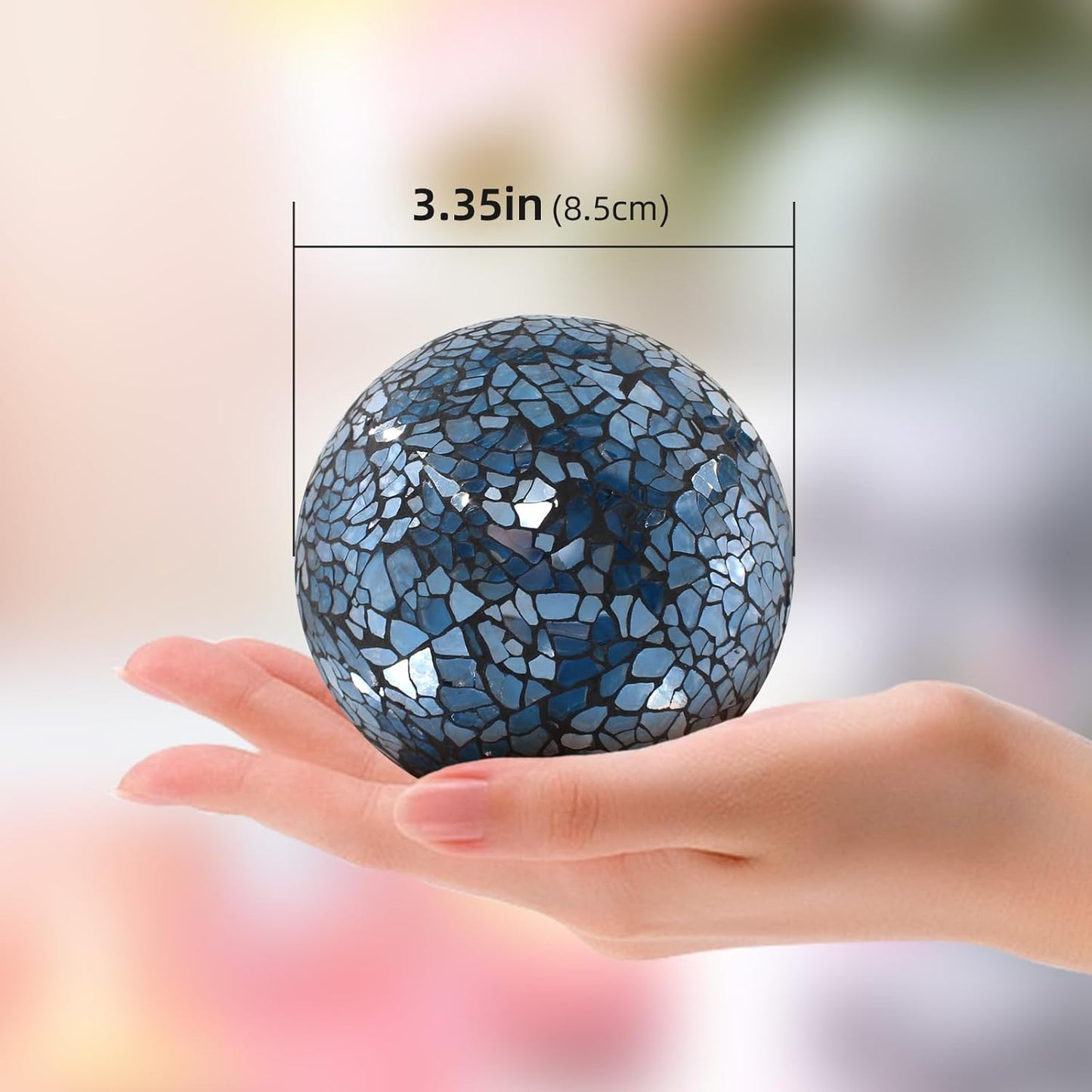 3Pcs Mosaic Glass Orbs Decorative Balls Set 8.5cm/3.35inch Blue Sphere Wedding Party Home Decor Table Centerpiece