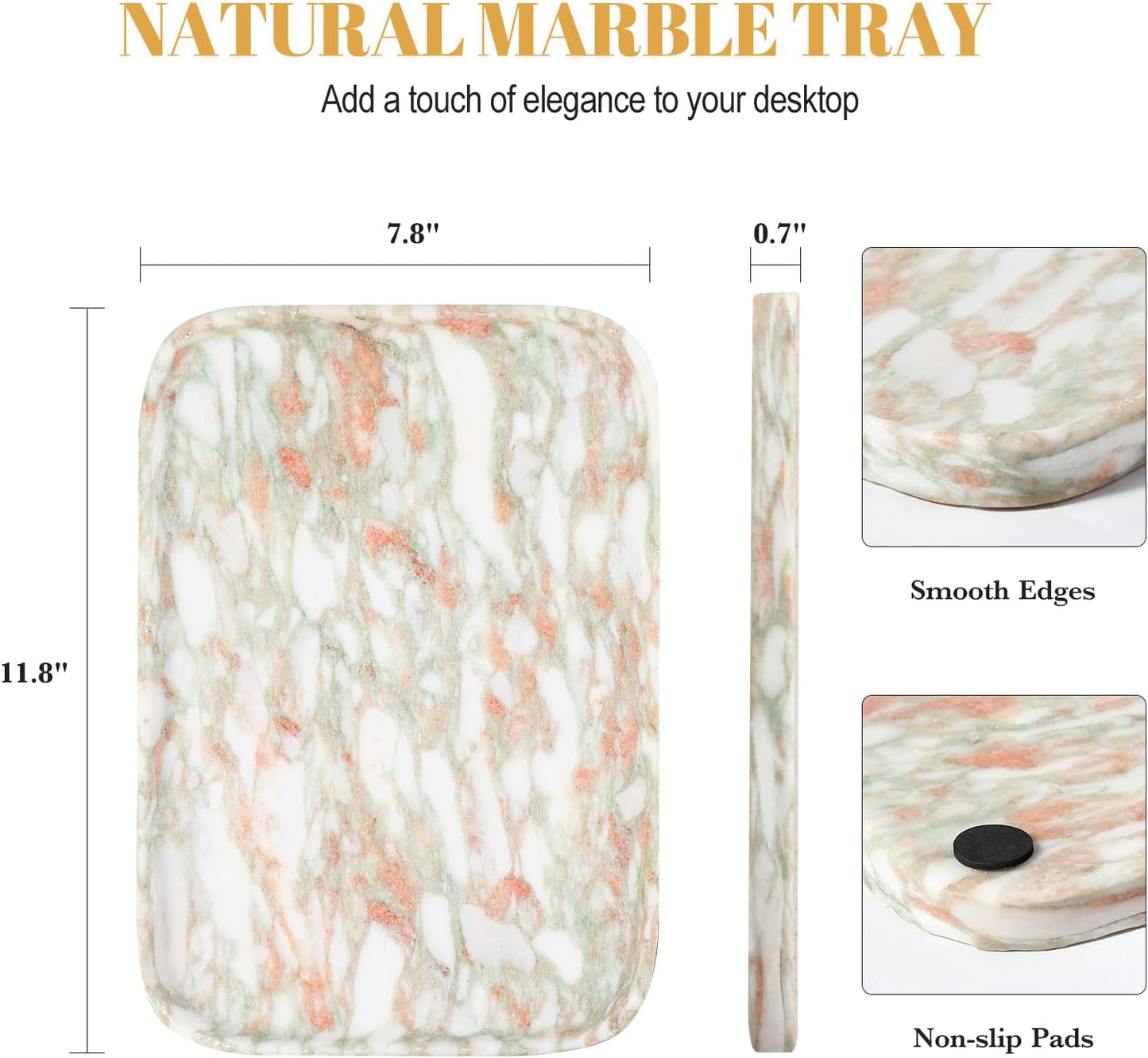 Koville Romano Travertine Tray, 12"x8" Natural Stone Vanity Tray for Countertop Bathroom Kitchen Dresser, Decorative Marble Catchall Trays for Perfume Jewelry, Rectangular Serving Tray(Beige)