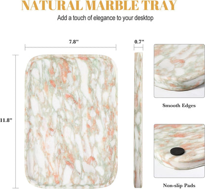 Koville Romano Travertine Tray, 12"x8" Natural Stone Vanity Tray for Countertop Bathroom Kitchen Dresser, Decorative Marble Catchall Trays for Perfume Jewelry, Rectangular Serving Tray(Beige)