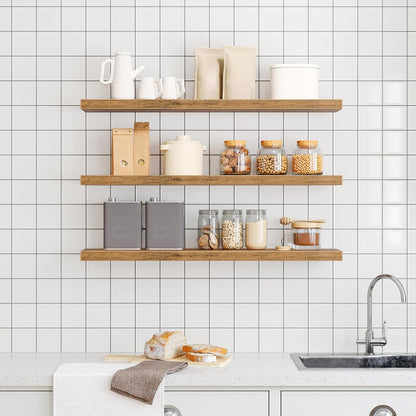 RALGEND Floating Shelves for Wall, 1.5" Thick Wall Shelf Set of 3 with Invisible Brackets, L31.5 x W7.9 Hanging Shelves Farmhouse Home Decor for Bathroom, Living Room, Bedroom, Rustic Brown 8301BJP3BF