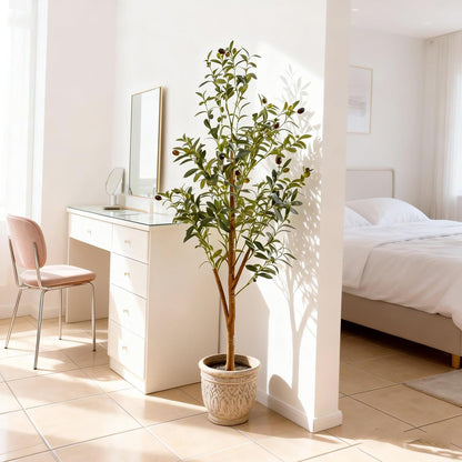 6FT Artificial Olive Tree Indoor, Tall Faux Olive Tree with Pot&Basket, Large Fake Olive Tree with Realistic 1080 Silk Leaves and 60 Fruits for Living Room Home Office Decor.