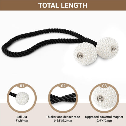 Hion Magnetic Curtain Tiebacks Black 2pcs, Curtain Tiebacks Buckles Holdbacks Holders Hooks Clip for Home Outdoor Bedroom Office Decorative Curtain