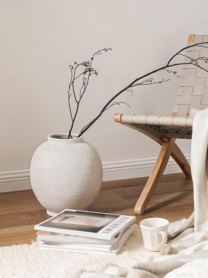 Large White Ceramic Vase - 9.8 Inch Rustic Farmhouse Flower Vase for Home Decor, Minimalist Tall Vases for Living Room, Table, Bathroom, Holiday & Weddings (Sandstone White)