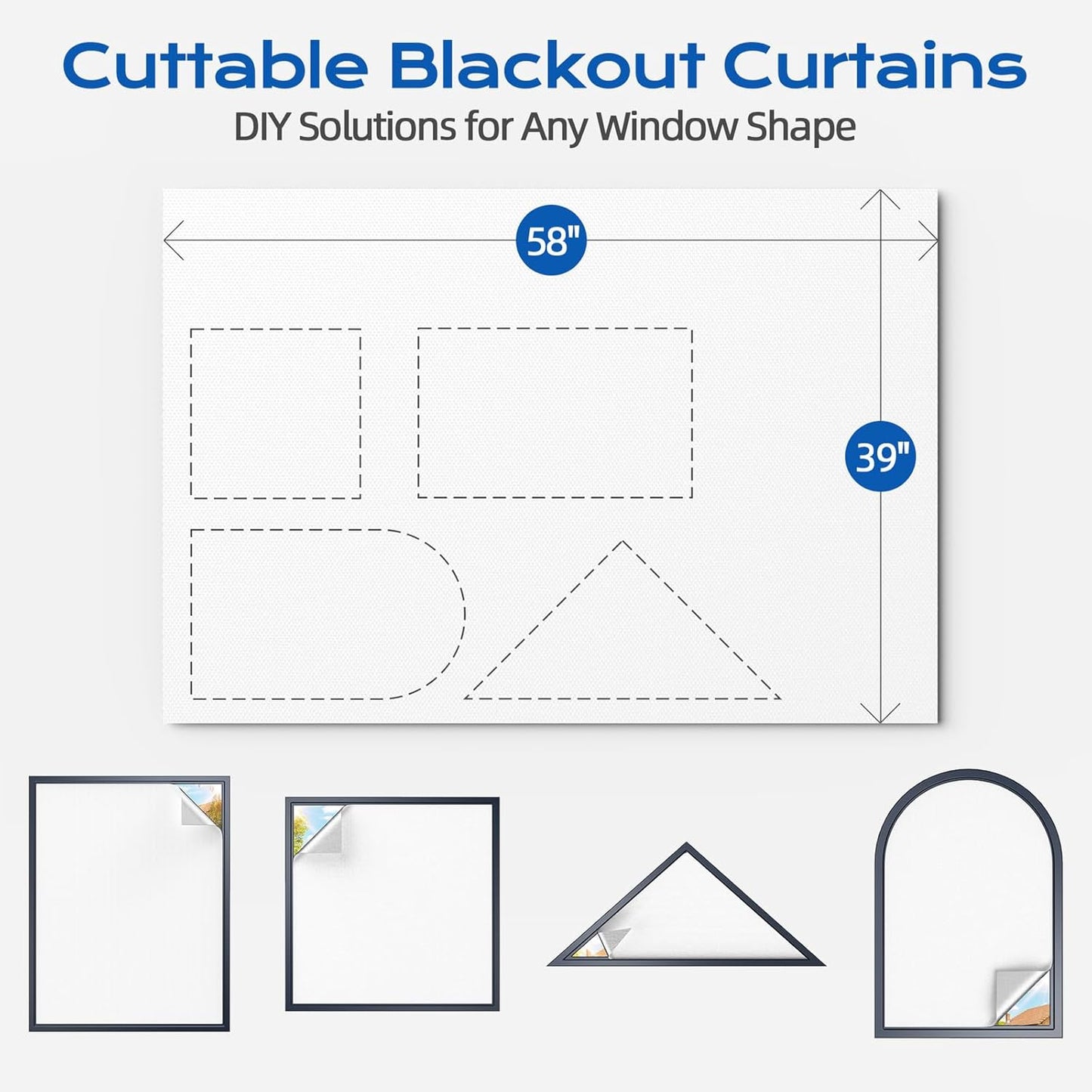 Blackout Curtains for Bedroom, 39" x 58" Portable Black Out Blinds with 20 Sets Hook & Loop Strips for 100% Blackout Window Film, Temporary Black-out Shades for Windows Cover Nursery Travel RV- Blacks