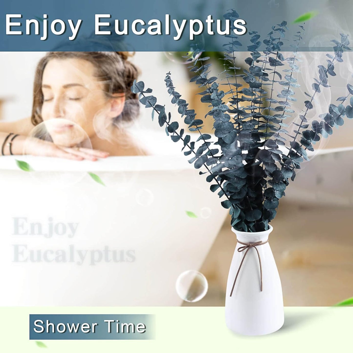 52 PCS Mix Dried Eucalyptus & Lavender Flowers Bundles for Shower, 17'' Natural Real Hanging Silver Dollar Eucalyptus Leaves Stems, Fragrance Fresh Plants Home Bathroom Decor (52pcs)
