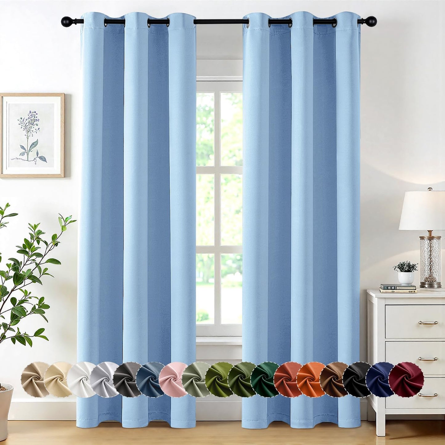 MIULEE Blackout Curtains for Bedroom Living Room 2 Panels, Thermal Insulated Room Darkening Drapes Grommet Noise Reducing Light Blocking Window Treatments 63 Inches Long 40x63 Inch Black - Colors A