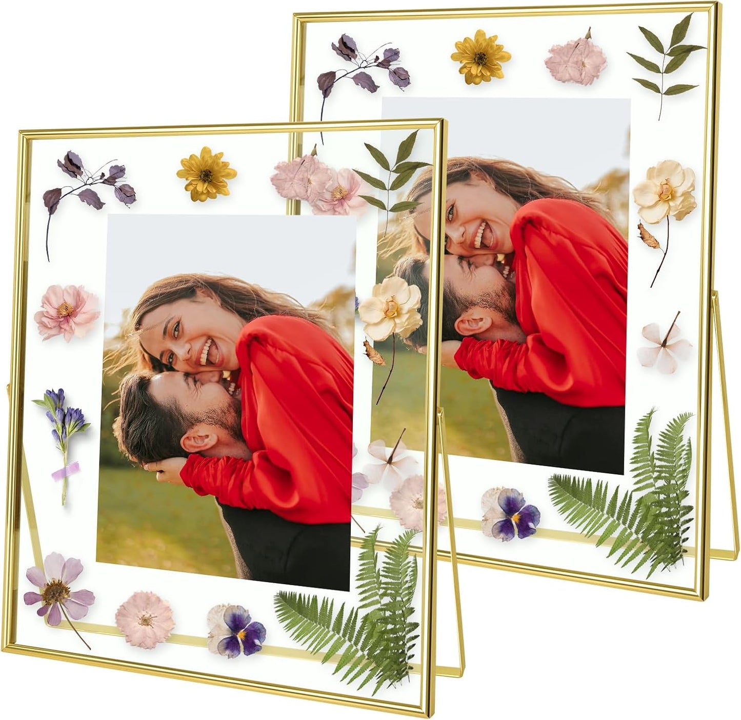 Qiannhee 8x10 Floating Frames Set of 2, Double Glass Desktop Picture Frames, Holds Multiple Photo Sizes, Photo Frame with Metal Stand