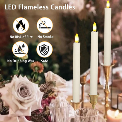 KSWING Upgraded Real Wax Short LED Flameless Taper Candles with Remote, 6 PCS White Candlesticks Battery Operated 3D Flickering - 6" Realistic Fake Candle Sticks for Home/Wedding/Fireplace Xmas Decor