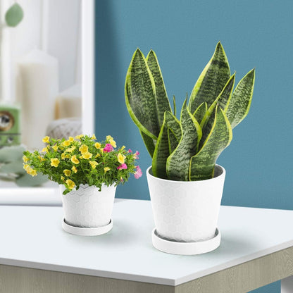 Ceramic Plant Pots,4+5+6 Inch Pots for Indoor Plants,Planters with Drainage Holes and Ceramic Tray, Indoor Flower Pots Gardening Home Desktop Office Windowsill Decoration Gift,Set of 3 (Patina)
